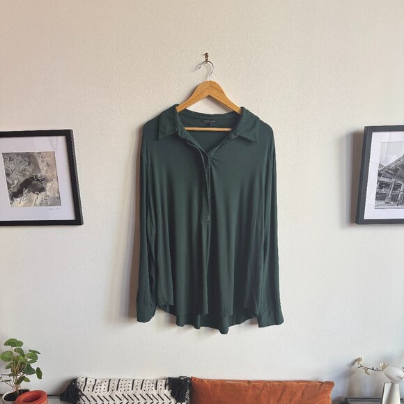 Universal Standard Elba Liquid Jersey Button-Down Long Sleeved Shirt - Plus Size - Picture 1 of 4